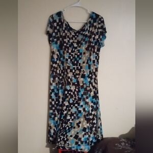 Source Unknown Geometric Midi Dress - Blue, Black, and Brown